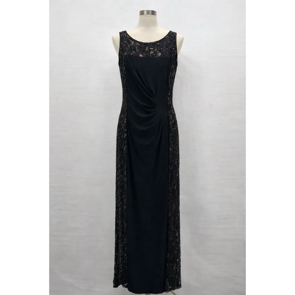 Lauren Ralph Lauren Black Lace Sequin Sleeveless Formal Evening Gown Dress 8
